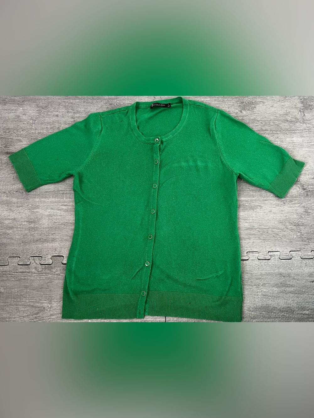 7th Avenue Design Studio NY & Co Women's Green Solid Knit Button Cardigan L